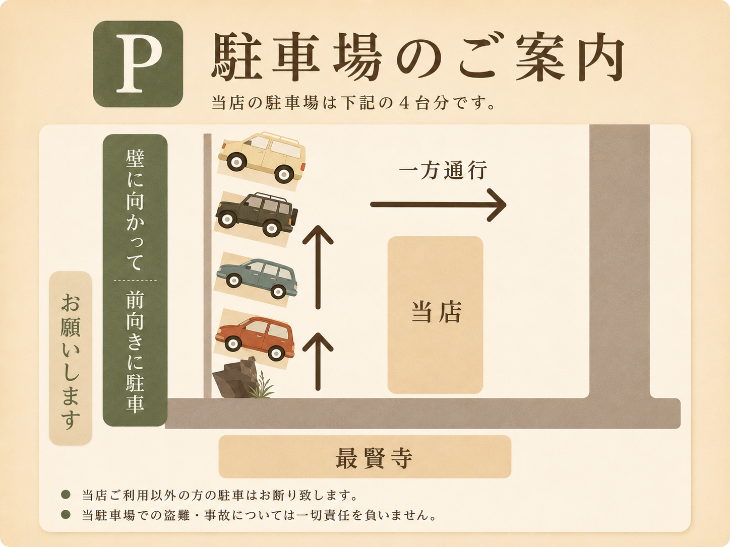 町屋そばカフェ平丸の駐車場案内図