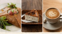 そば粉ガレット、ケーキ、カフェラテ
